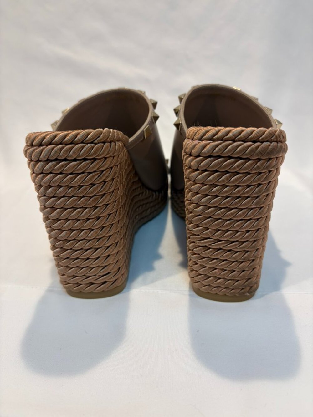 Valentino Garavani Gold Studded Leather Wedge Slide Rope Sandals Espadrille 9 - Picture 5 of 9
